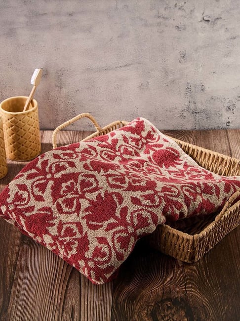 Fabindia Home Gadh Kamal Red Cotton 570 GSM Woven Towel
