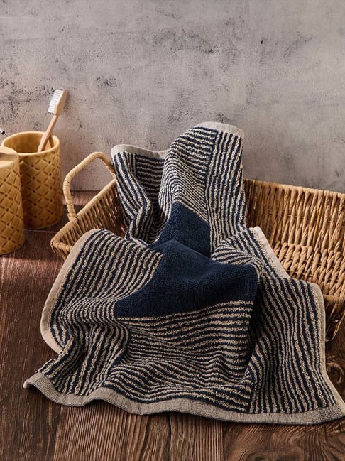 Fabindia Home Ladder Stripe Taupe & Navy Cotton 570 GSM Woven Towel