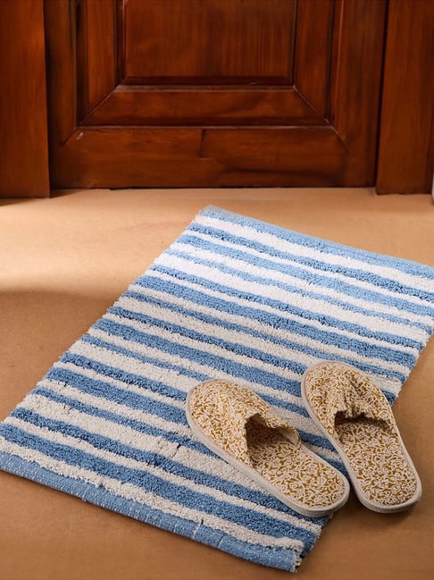 Fabindia Home Standalone Light Blue Cotton 1800 GSM Woven Bathmat