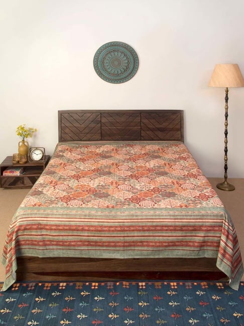 Fabindia Home Fergana Terracotta Cotton 26 TC 244 GSM Printed Double Bed Cover