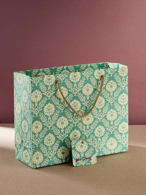 Fabindia Home Green Paper Printed Sarkhaab Medium Gift Bag