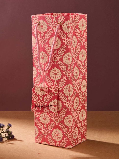 Fabindia Home Pink Paper Printed Sarkhaab Gift Bag
