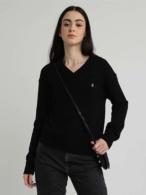 CALVIN KLEIN JEANS Black Cotton Plain Sweater