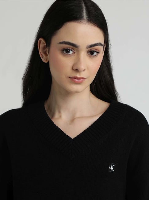 Buy CALVIN KLEIN JEANS Black Cotton Plain Sweater for Women Online
