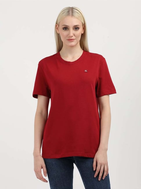 CALVIN KLEIN JEANS Red Cotton Plain T Shirt