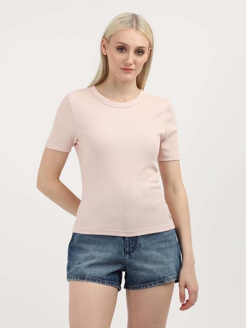 CALVIN KLEIN JEANS Pink Cotton Plain T-Shirt