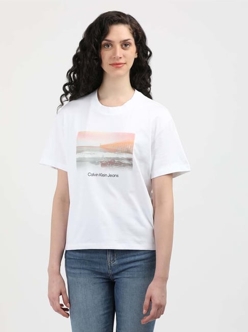 CALVIN KLEIN JEANS White Cotton Printed T-Shirt
