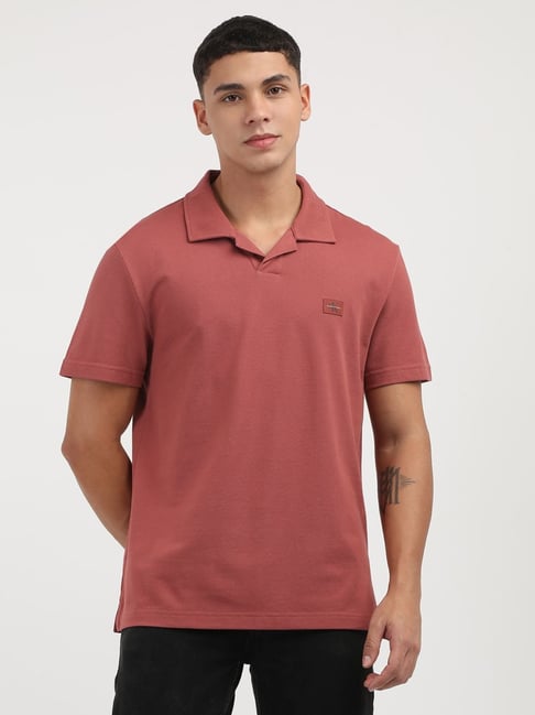 Calvin Klein Jeans Maroon Cotton Regular Fit Texture Polo T-Shirt
