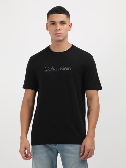 Calvin Klein Jeans Black Cotton Regular Fit Printed T-Shirt