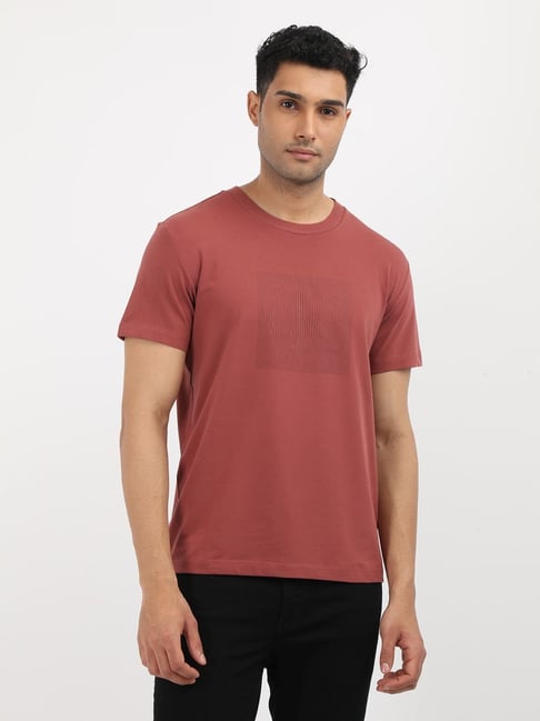 Buy Calvin Klein Jeans Maroon Cotton Regular Fit T-Shirt for Mens