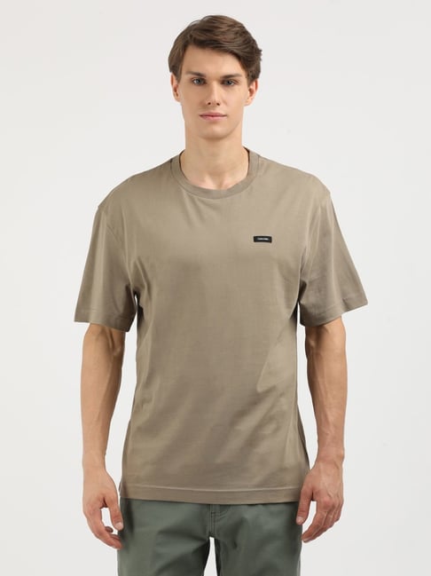 Buy Calvin Klein Jeans Khaki Cotton Regular Fit T-Shirt for Mens