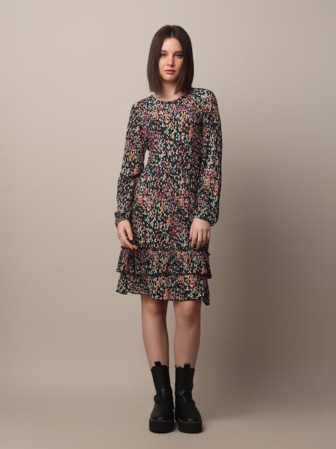 Only Black Pink Floral Print A Line Dress