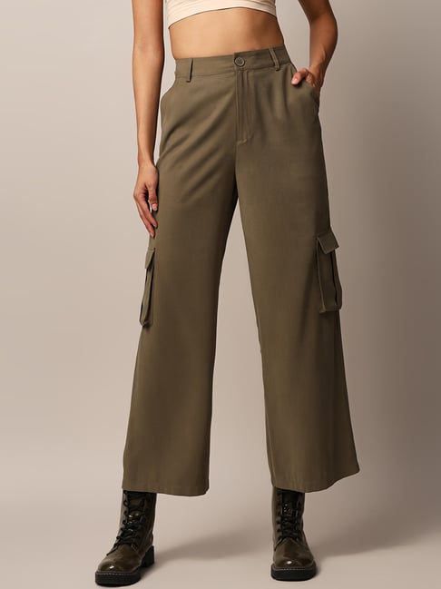 Only Dark Olive Regular Fit High Rise Cargo Pants-picture-28