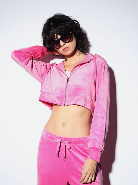 Buy Only Pink Regular Fit Crop Hoodie for Women Online Tata CLiQ