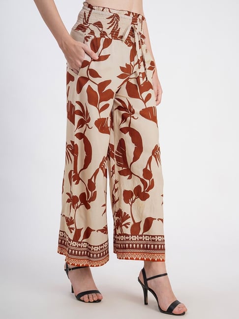 Moomaya Beige & Rust Printed High Rise Palazzos-picture-33
