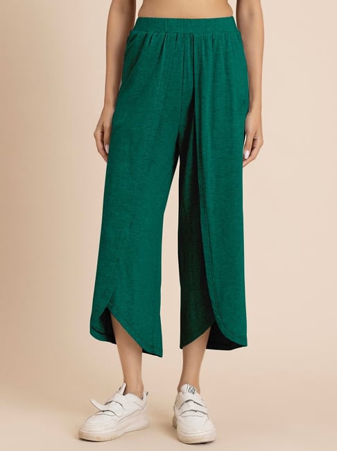 Buy Moomaya Green Relaxed Fit High Rise Crop Pants for Women