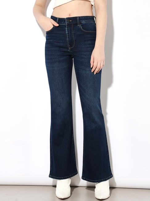 Only Blue Cotton Flared Fit High Rise Jeans-picture-26
