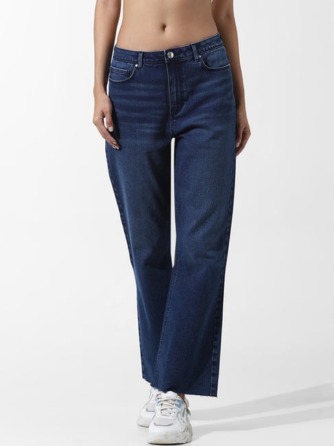 Mid Waist Only Denim Only Blue Blended Flared Fit Mid Rise Jeans