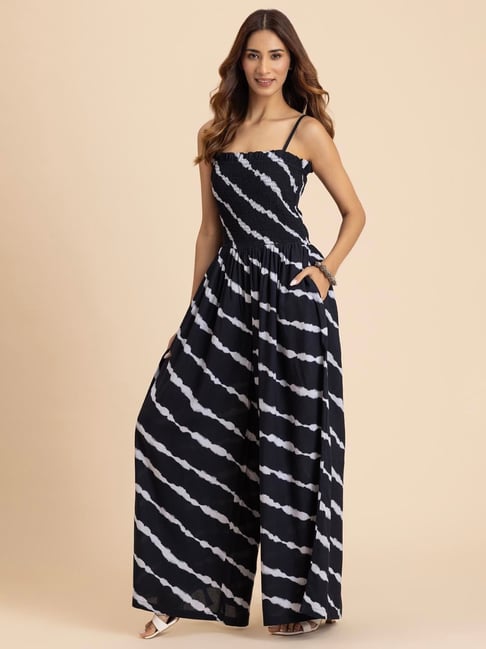 Moomaya Black & White Printed Jumpsuit