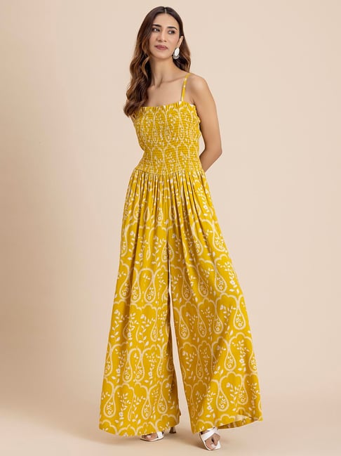 Moomaya Yellow Printed Jumpsuit