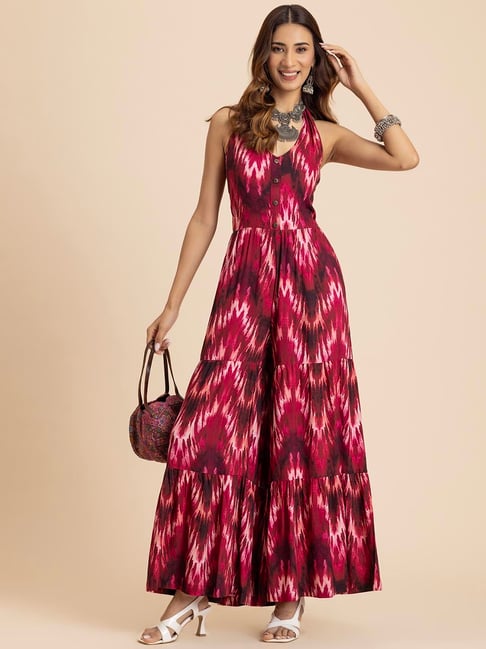 Moomaya Magenta Printed Jumpsuit
