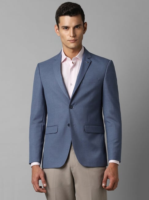 Men Blue Slim Fit Textured Formal Blazer