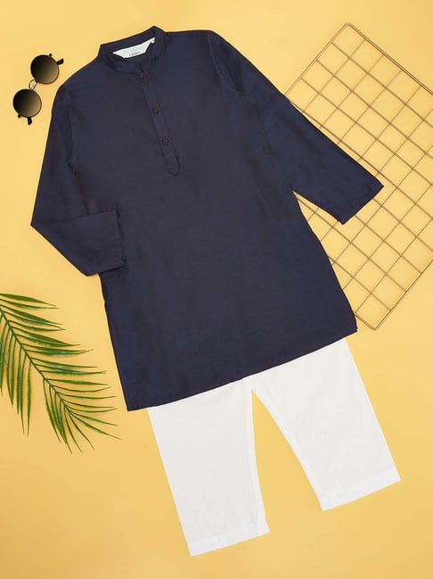 Indus Route by Pantaloons Boys Midnight Navy Solid Full Sleeves Kurta Sets-picture-37