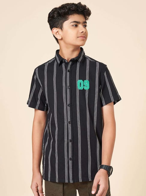 Coolsters by Pantaloons Boys Jet Black Cotton Striped Shirts-picture-47