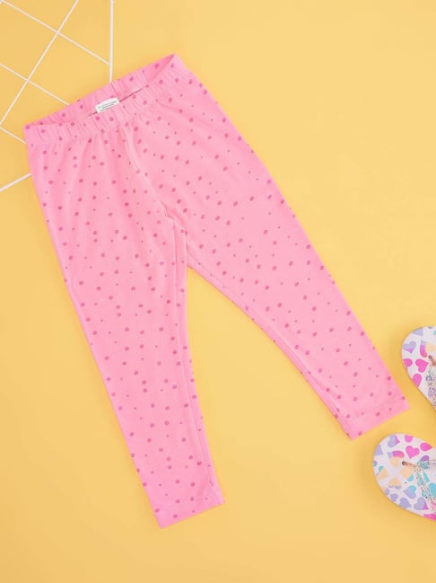 Pantaloons Junior Girls Candy Pink Cotton Printed Tights & Leggings
