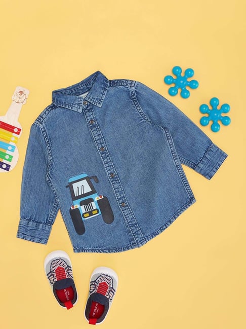 Pantaloons Baby Boys Brilliant Blue Cotton Printed Full Sleeves Shirts