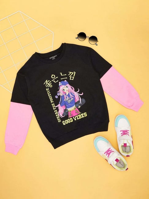 Pantaloons Junior Girls Black & Pink Cotton Printed Full Sleeves Sweatshirts & Hoodies-picture-44