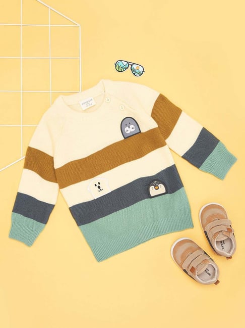 Pantaloons Baby Boys Egret Striped Full Sleeves Sweaters & Cardigans