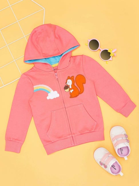 Pantaloons Baby Girls Pink Lemonade Cotton Embroidery Full Sleeves Sweatshirts & Hoodies