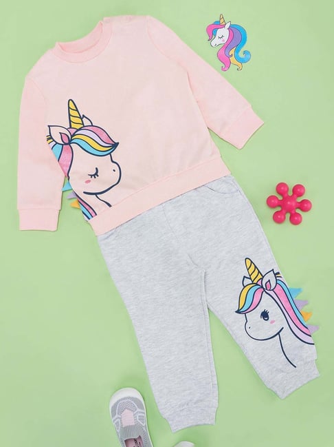 Pantaloons Baby Girls Pink & Grey Cotton Printed Full Sleeves Sweatshirts