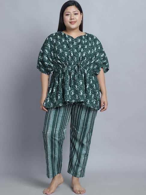 TAG 7 Green Cotton Printed Top Pyjamas Set-picture-10