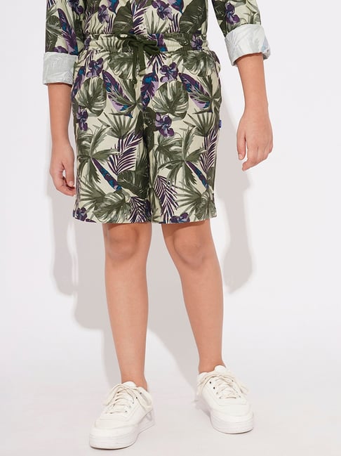 Jack & Jones Junior Boys Green Cotton Tropical Print Shorts-picture-48