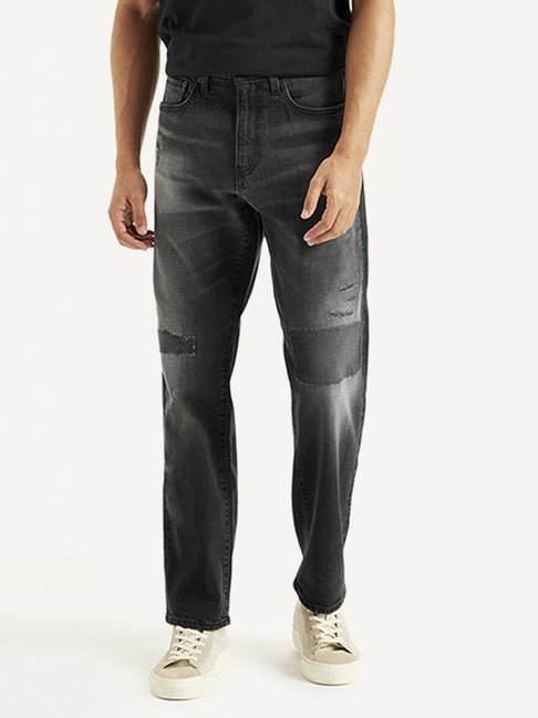 Levi's 550'92 Black Cotton Relaxed Fit Distressed Jeans