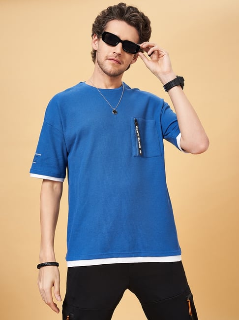 Street 808 by Pantaloons Bright Cobalt Cotton Regular Fit T-Shirt