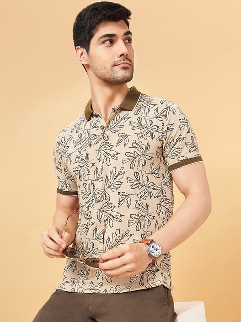 Byford by Pantaloons Apricot Wash Cotton Blend Slim Fit Print Polo T-Shirt-picture-43