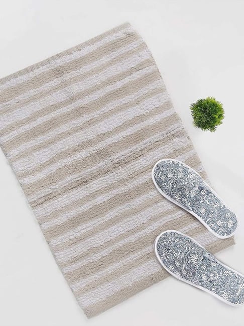 Fabindia Home Standalone Beige & White Cotton 1800 GSM Bathmat