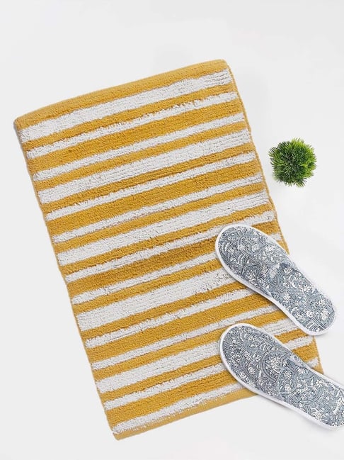 Fabindia Home Standalone Yellow & White Cotton 1800 GSM Bathmat