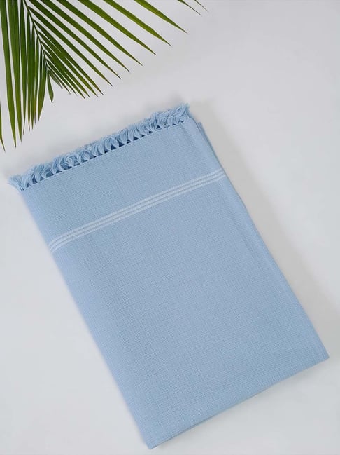 Fabindia Home Jia Blue Cotton 200 GSM Honeycomb Large Bath Towel