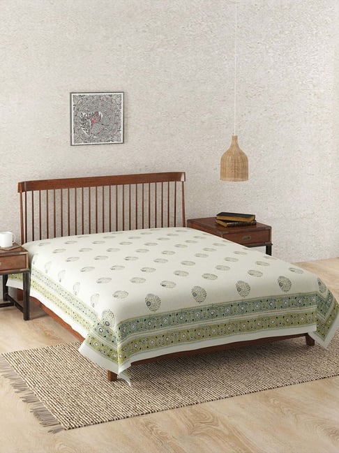 Fabindia Home Krisha Green Cotton 116 TC Single Bed Cover