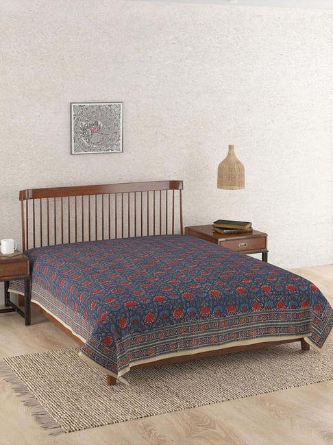 Fabindia Home Kamal Indigo Cotton 116 TC Double Bed Cover-picture-12