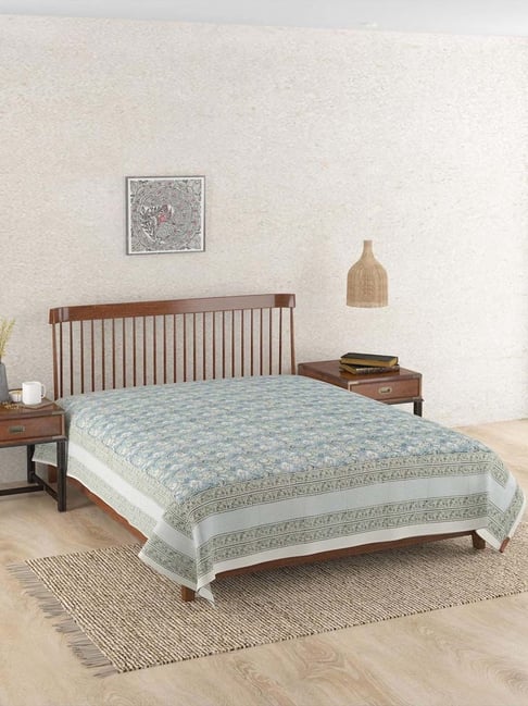 Fabindia Home Coromandel Blue Cotton 116 TC Single Bed Cover