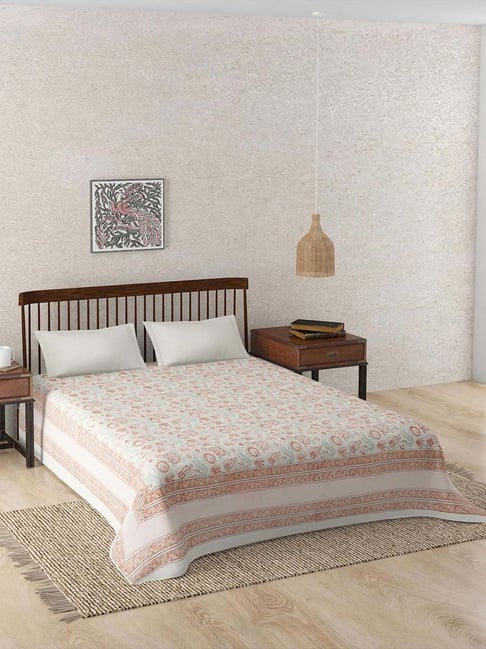 Fabindia Home Vardaniya Coral Red Cotton 116 TC Single Bed Cover