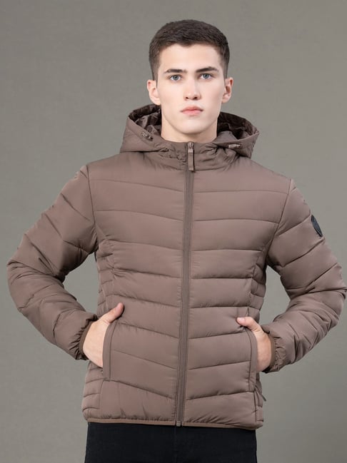 Red Tape Brown Regular Fit Quilted Hooded Jacket