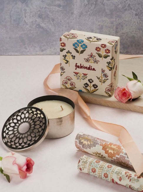 Fabindia Home Idris Antique Silver Metal Lavender Fragrance Candle