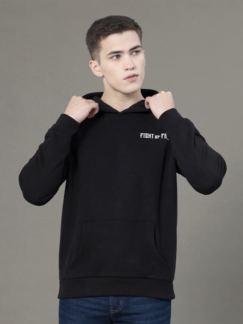 Red Tape Black Baggy Fit Printed Hooded Sweatshirt