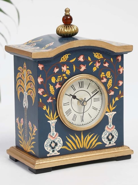 Fabindia Home Pashav Dark Blue Wood Hand Painted Table Clock